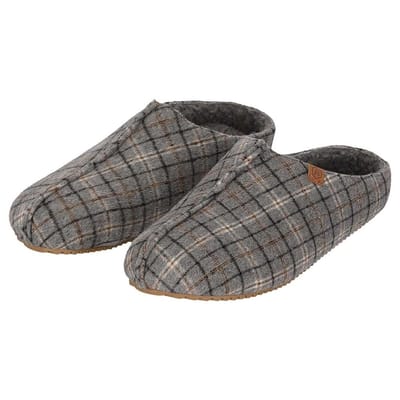 Apollo - Pantoffels heren - Grijs - Stevige zool - Ruitmotief - Maat 41/42 - Sloffen heren - Pantoffels heren maat 42
