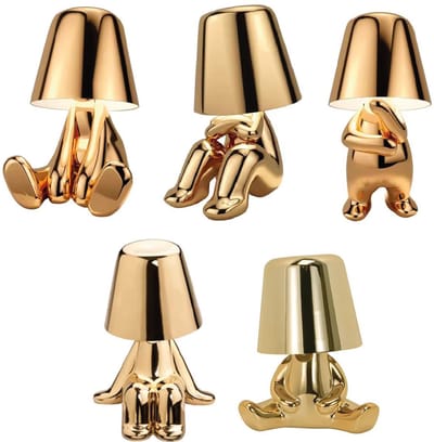 Luxus Europe - Bins Brother Tafellamp Goud Set van 5 - Decoratieve LED Designlamp - Draadloos - Dimbaar - 3 Lichtkleuren - Touchbediening