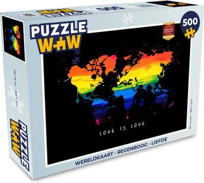Puzzel Wereldkaart - Regenboog - Liefde - Legpuzzel - Puzzel 500 stukjes