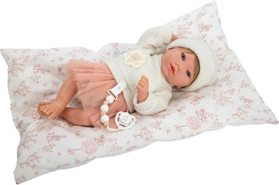 Realistische pop - Babypop speelgoed - Kindertijd naspelen - Handgemaakt met detail - 40 cm - Roze en wit