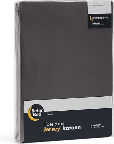 Beter Bed Select Jersey Hoeslaken - 70/80/90 x 200/210/220 cm - 100% Katoen - Matrasbeschermer - Matrashoes - Antraciet