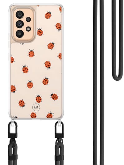 Hoesje met koord geschikt voor Samsung Galaxy A52 5G - Lieveheerstbeestjes - Inclusief Zwart koord - Crossbody beschermhoes - Transparant, Multi - Mooie Telefoonhoesjes