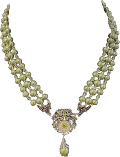 Haus Huberts - Dirndl Ketting - Groene Parel met Bloem - Oktoberfest - Volwassenen - Dames - One Size