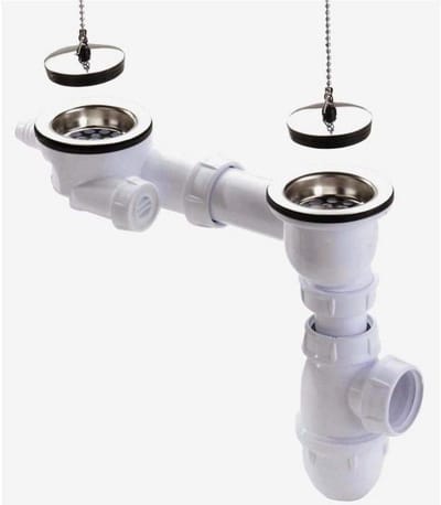 Afvoergarnituur Gootsteen - Spoelbak Afvoer - Keukenwerk - Dubbele Bakken - 60 mm - Zilver