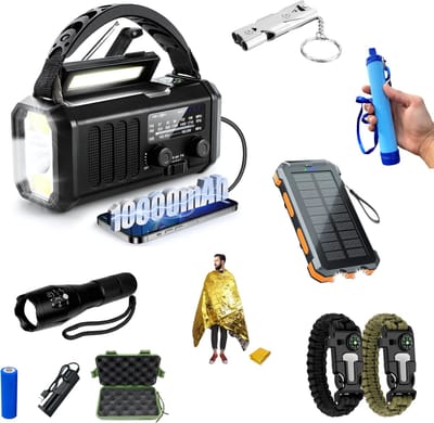 Noodradio PRO - Complete noodradio set - Solar Powerbank - Noodradio Solar Opwindbaar - Draagbare en Opwindbare Radio - Nood Radio - Noodpakket - Noodpakket voor thuis - Oorlog - Denk vooruit - Overlevingspakket - Bij Rampen