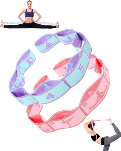 2 stuks zeer elastische gymnastiekbanden, stretchband met 8 riemen voor pilates, yoga en fitnessoefeningen
