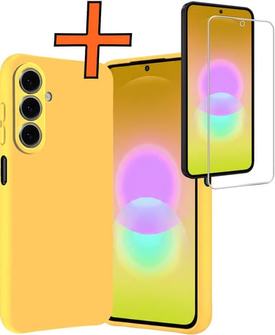 Hoes - Met Screenprotector - Geschikt voor Samsung Galaxy A27 - Sterk & Shockproof - Back Cover - Siliconen Case - Telefoon Hoes - Geel