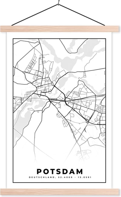 Posterhanger incl. Poster 40x60 cm - Schoolplaat - Kaart - Potsdam - Plattegrond - Stadskaart - Textielposter - Blanke latten - Stadskaart