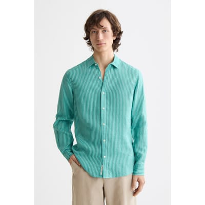 Scotch & Soda Seasonal Core - Regular-fit Striped Linen Shirt Agate Green  Taglia: XL | Camicie Casual Outlet | Uomo | Bianco