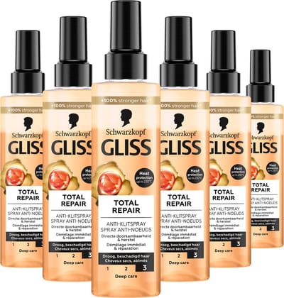 Gliss Total Repair Anti-Klit Spray - Haarverzorging - Leave-in-Conditioner - Vermindert Haarbreuk - Hittebescherming - Voordeelverpakking - 6x 200ml