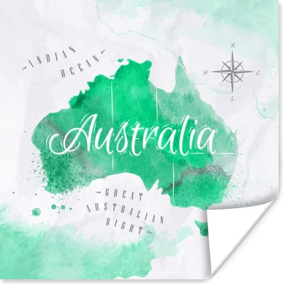 Poster 30x30 cm - Australië - Wereldkaart - Waterverf - Posters - Kamer decoratie - Wanddecoratie woonkamer - Muurdecoratie slaapkamer