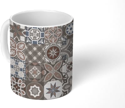 Mok - Koffiemok - Bloemen - Figuren - Bruin - Design - Mokken - 350 ML - Beker - Koffiemokken - Theemok