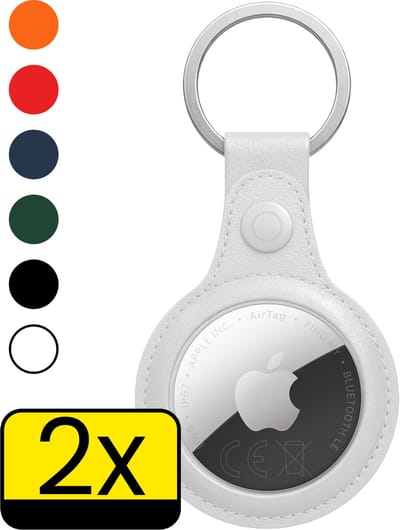 Hoesje Geschikt voor Apple AirTag 2 Sleutelhanger Hoes - Hoesje Geschikt voor Apple AirTag 2e generatie Hoesje Hanger Case Leder Look Sleutelhanger - Wit - 2 Stuks