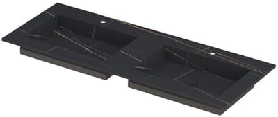 INK Post Wastafel Keramische Slab Envelop Bak Dubbel 2 Kraangaten - 1200x450x10 mm - Lauren Black Mat