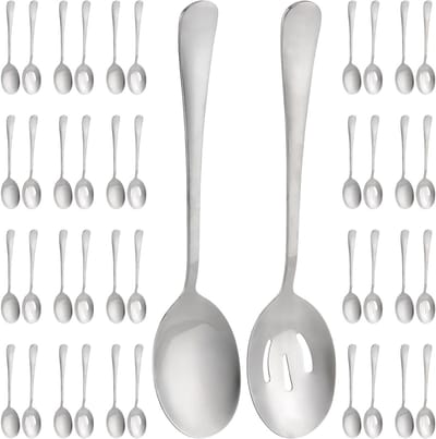 Set van 20 RVS Serving Spoons, 10 Lege Lepels en 10 Geleide Lepels voor Keuken, Feest, Buffet en Banquet - Ideaal voor Groot Gebruik