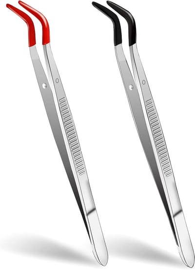 Pincet met gebogen punten - Rubber tip pincet - Hobby en knutselen - Antislip handgreep - 15 cm - Zilver