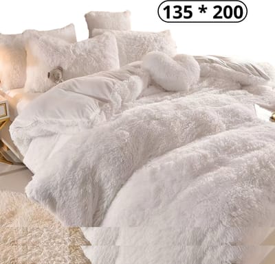 Bovista Teddy Dekbedovertrek - Fleece Dekbedovertrek - Fluffy Dekbedovertrek - Pluche - Dekbed - Deken - Inclusief Kussenslopen - Wit 135x200cm