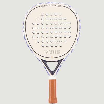 Padelracket Padellig DELFTS BLAUW - 12K full carbon padelracket - teardrop/druppelvormig racket - gemiddeld, gevorderd & experts - sandblasted - inclusief hoge kwaliteit draagtas
