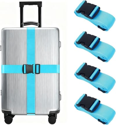 Verstelbare en Antislip Kofferbanden, 4 Stuks van 200x5cm, Ideaal voor Snelle Identificatie van Bagage tijdens Reizen en Vliegtuigreizen (Blauw)