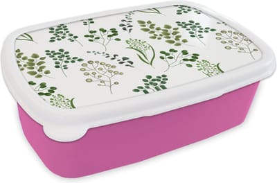 Broodtrommel Roze - Lunchbox - Brooddoos - Kruiden - Eucalyptus - Design - 18x12x6 cm - Kinderen - Meisje