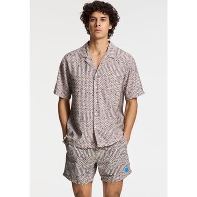 Shiwi Vic Short Sleeve Shirt Geo Storm Beige Geo Storm Maat: S | Casual Overhemden Outlet | Heren | Beige