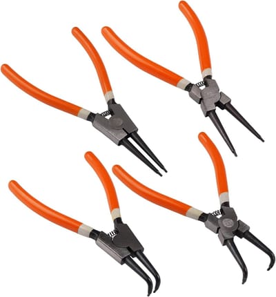 Set van 4 Cirkelringtangen 170mm en 180mm, Voor Binnen- en Buitentoepassingen, Carbon Staal met Antislip Handvatten, Perfect voor Snapringen en Veerconstructies