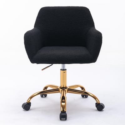 Zwarte Nepbont Bureaustoel - In Hoogte Verstelbare Kaptafel Stoel - 360 Graden Draaibaar - Ergonomisch - Voor Slaapkamer - 53x53x55cm - Zwart