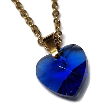 Aramat Jewels | Halskettingen | Romantische Stalen Ketting met kristallen hartje | Donker Blauw | |1,5mm | Staal | Volwassenen | Verkleurd niet