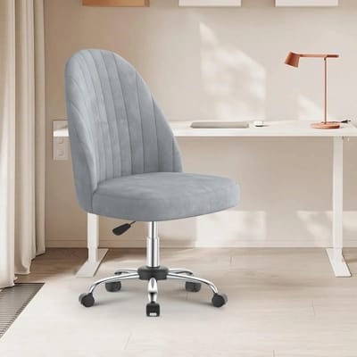 Linkforu – Draaibare Kaptafel Stoel - Fluwelen Stoel - Ergonomische Bureaustoel – In Hoogte te Verstellen - Grijs – 48x45x75 cm