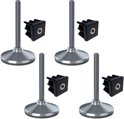 Roestvrijstalen voet M16x150 met een voetplaat van 105 mm, voorzien van rubberen dop + inzetstuk 50x50x2 mm – Set van 4