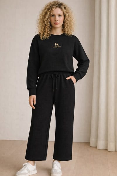La Booty-dames luxe loungewear outfit zwart- trainingspak- sweater- lange broek- SoftTouch katoen- maat XXL