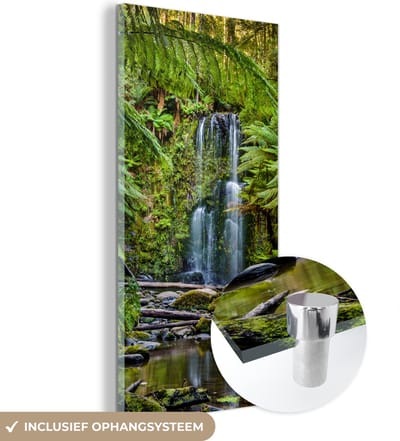 MuchoWow® Glasschilderij 20x40 cm - Schilderij acrylglas - Watervallen diep in de regenwouden van Victoria - Foto op glas - Schilderijen