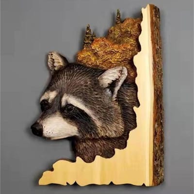 Platte Dierlijke Handwerk Wandhanger Sculptuur Houten Wasbeer Beer Hert Wolf Vos Handgeschilderde Decoratie voor Thuis Woonkamer