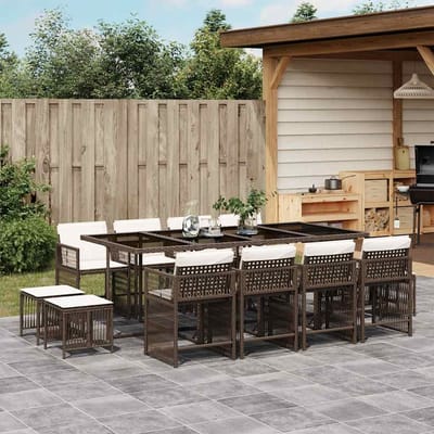 vidaXL - 13-delige - Tuinset - met - kussens - poly - rattan - bruin