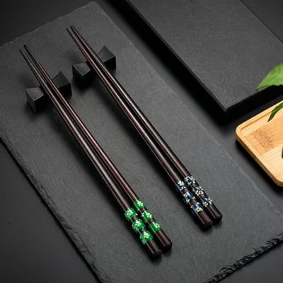 Eetstokjes blauw en groen + 2 stuks eetstokjes planken natuurlijke chopsticks van hout in luxe doos, geschenkdoos, eetstokjes Chinese eetstokjes Japanse eetstokjes hout