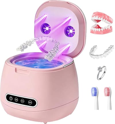 KZQ Ultrasoon Beugelreiniger Met Uv Sterilisator - 45kHz Gebitsreinigingsmachine Voor Beugels Gebitsbeschermers En Sieraden - Draagbaar 200ml Herlaadbaar - Roze