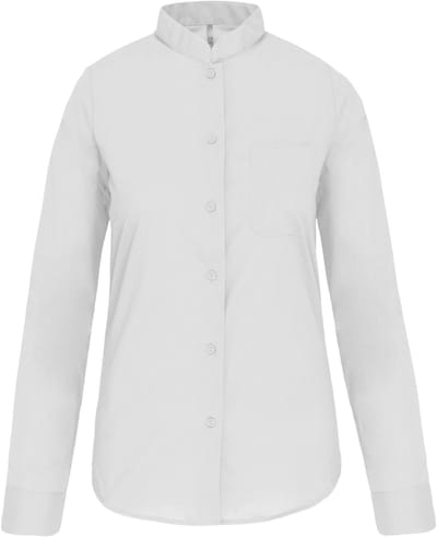 Kariban Damesblouse met Mao kraag lange mouwen K514 - White - S