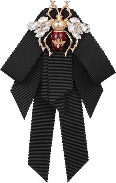 Cosensi - Zwarte Retro Bowtie Broche met Kristal Bee Motief - Dames Corsage Stropdas voor Uniformen met Jabot Kraag - Nekdas