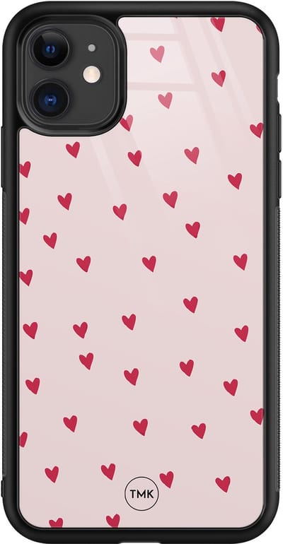 Hoesje geschikt voor Apple iPhone 11 - Cute hearts - Roze - TPU luxe case (glossy toplaag) - Print - Hardcase backcover zwart