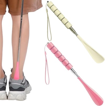 Telescopische Schoenlepels 30-70 cm - Ideaal voor Mannen, Vrouwen, Kinderen en Ouderen - Handig en Duurzaam Design in Beige en Roze