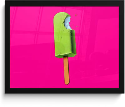 Poster in lijst - Fotolijst 40x30 cm - Posters - Ijsje - Stokje - Minimalistisch - Groen - Posterlijst zwart - Decoratie - Wanddecoratie woonkamer - Muurdecoratie slaapkamer
