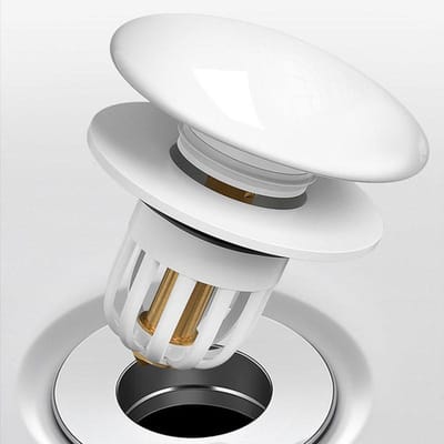 Witte Keramische Spoelbak Afvoerstop Druktype Met Roestvrij Koperen Kern Haarfilter Lekvrij Badkamer Wastafelstop white