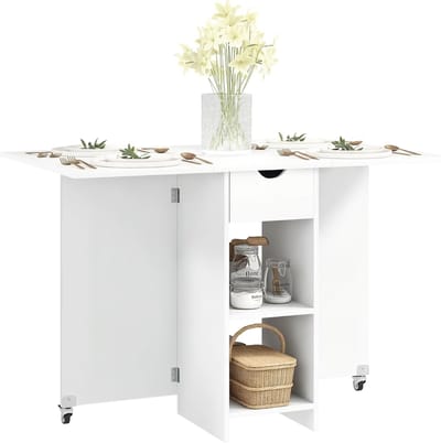 Opvouwbare Eettafel - Keukentafel Klaptafel - Ruimtebesparend Wonen - Met Lade en Vakken - 1145 x 70 x 75 cm