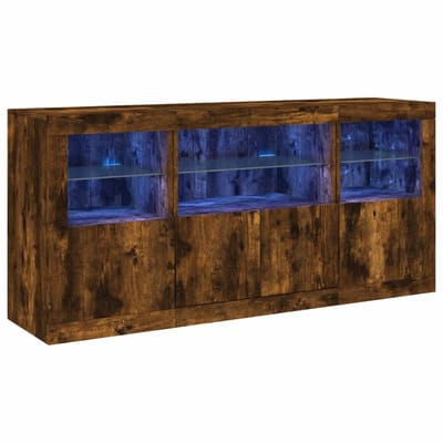 vidaXL - Dressoir - met - LED-verlichting - 142,5x37x67 - cm - gerookt - eikenkleur