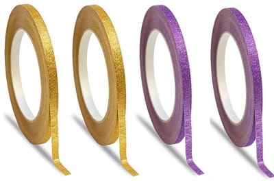Decoratieve Matte Strips, Zelfklevend en Schrijfbaar, Ideaal voor Schilderwerk, Auto en Creatieve Projecten, 50 Meter, Verpakking van 4, Hoge Temperatuurweerstand, Paars/Goud