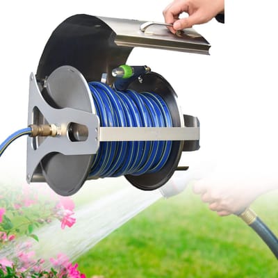 Slanghouder met plank - Slang organizer - Tuin water geven - Wandmontage of staand - Tot 40 meter - Metaal