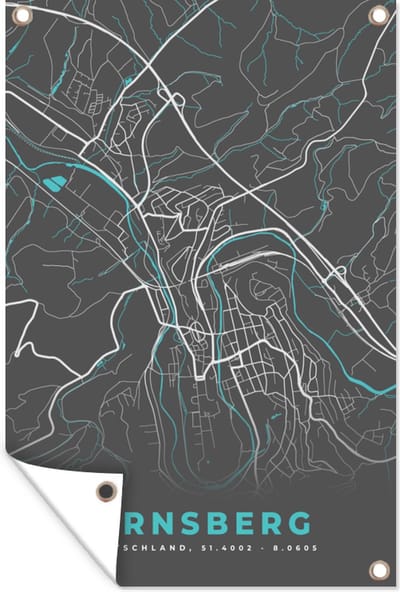 Muurdecoratie Arnsberg – Stadskaart – Blauw – Plattegrond – Stadskaart – Kaart - Duitsland - 120x180 cm - Tuinposter - Tuindoek