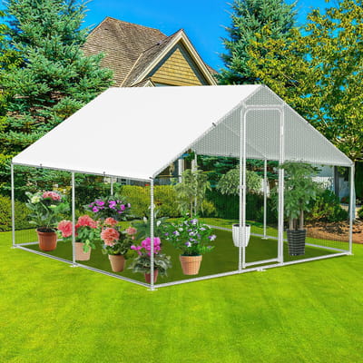 Verzinkte Kippenren 3×3×2 m - Sterk Stalen Dierenren - PVC Hexagaas - Veiligheidsslot & Deur - Voor Kippen, Vogels en Kleindieren