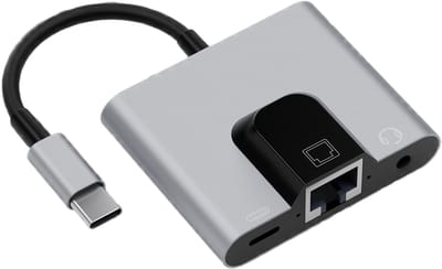 USB C Hub - Ethernet Adapter Dongle - Snelle Connectiviteit - Aluminium Legering - 14.6x5.5x1.6cm - Grijs
