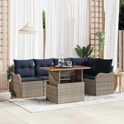 vidaXL - Tuinbank - Set - 6 - st - 5-Aantal - zitplaatsen - Grijs - en - Marineblauw